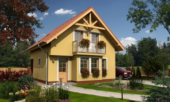 House for a narrow plot with a covered terrace.